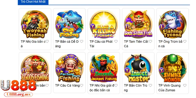 Bắn cá U888 nằm trong top các game có lượt chơi cao nhất