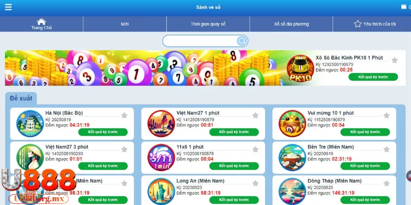 Sảnh game xổ số cực đa dạng của U888